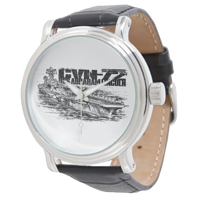 CVN-72 Abraham Lincoln Zwart  leder Horloge (Gekanteld)
