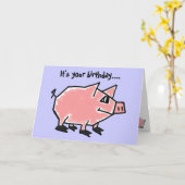 CW - Funny Pig Verjaardag Kaart (Gele Bloem)