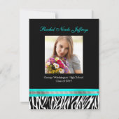 [CWR Tonya G] Zwart wit Blauwgroen Zebra Afstudere Kaart (Achterkant)