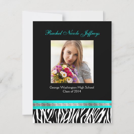 [CWR Tonya G] Zwart wit Blauwgroen Zebra Afstudere Kaart (Achterkant)