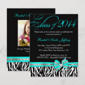 [CWR Tonya G] Zwart wit Blauwgroen Zebra Afstudere Kaart (Voorkant / Achterkant)