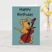 CX - Bruine puppy hond spelen van de cello Kaart (Gele Bloem)