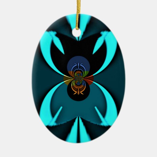 Cyaan Abstracte kunst Print Keramisch Ornament (Voorkant)