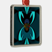 Cyaan Abstracte kunst Print Metalen Ornament (Rechts)