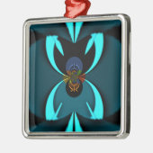 Cyaan Abstracte kunst Print Metalen Ornament (Links)