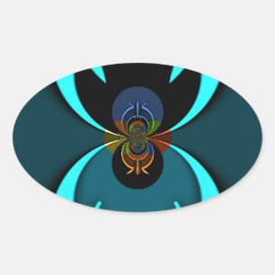 Cyaan Abstracte kunst Print Ovale Sticker