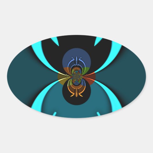 Cyaan Abstracte kunst Print Ovale Sticker (Voorkant)