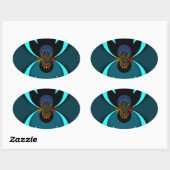 Cyaan Abstracte kunst Print Ovale Sticker (Vel)