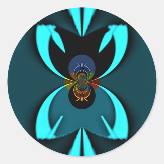 Cyaan Abstracte kunst Print Ronde Sticker (Voorkant)
