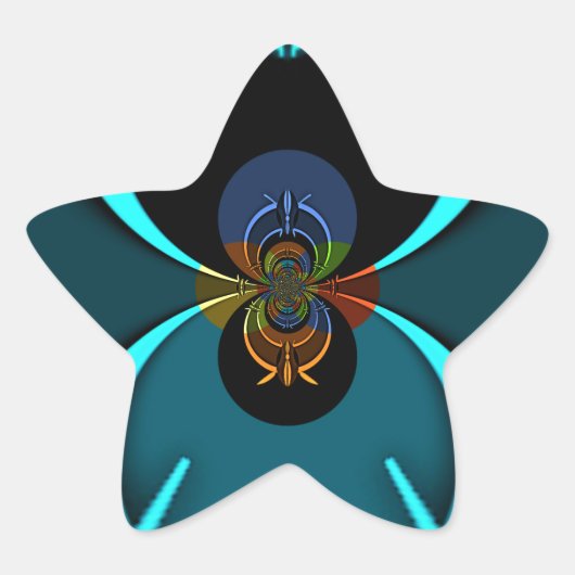 Cyaan Abstracte kunst Print Ster Sticker (Voorkant)