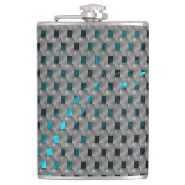 Cyaan afbeelding onder grijze borden, rechthoekvor heupfles