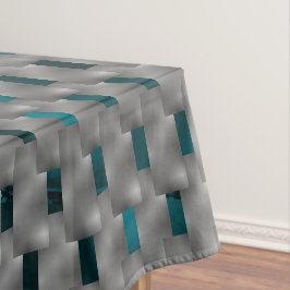 Cyaan afbeelding onder grijze borden, rechthoekvor tafelkleed