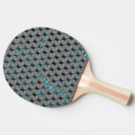 Cyaan afbeelding onder grijze borden, rechthoekvor tafeltennisbatje