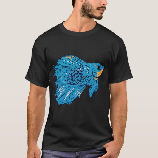 Cyaan Betta Vis Groot Patroon T-shirt (Voorkant)