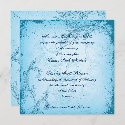 Cyaan Blauw Blauw Blad Blad Blad Uitnodiging (Voorkant / Achterkant)