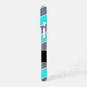 Cyaan Blauw, Grijs, Zwart Chevron, Monogram iPhone 16 Hoesje (Linkerkant)