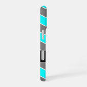 Cyaan Blauw, Grijs, Zwart Chevron, Monogram iPhone 16 Hoesje (Rechterkant)