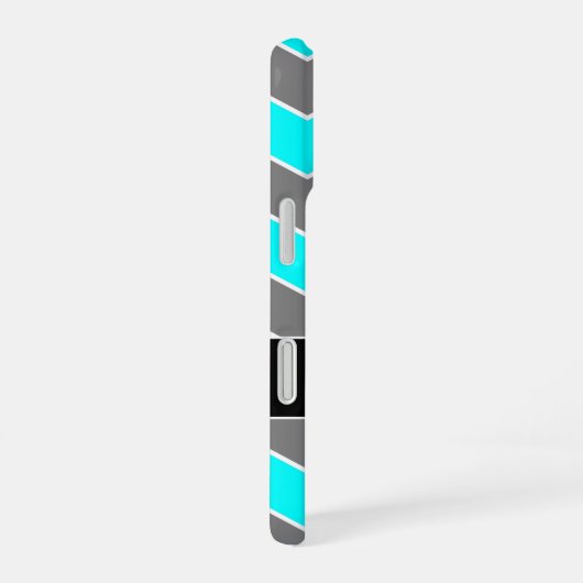 Cyaan Blauw, Grijs, Zwart Chevron, Monogram iPhone 16 Hoesje (Rechterkant)