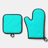 Cyaan Blauw Groen Turquoise Stevige Kleur Ovenwant & Pannenlap Set (Voorkant)