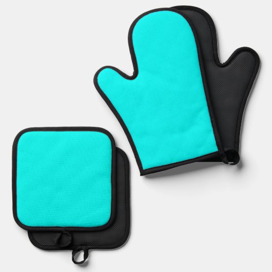 Cyaan Blauw Groen Turquoise Stevige Kleur Ovenwant & Pannenlap Set (Voorkant / Achterkant)