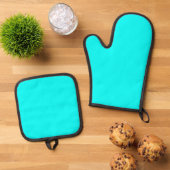 Cyaan Blauw Groen Turquoise Stevige Kleur Ovenwant & Pannenlap Set (Top down)
