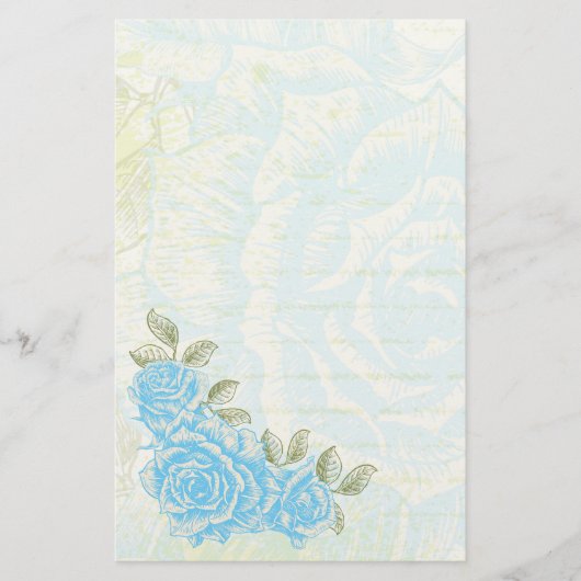  cyaan blauw rozen bloemen op maat briefpapier (Voorkant)