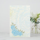  cyaan blauw rozen bloemen op maat briefpapier (Staand voorkant)