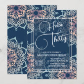 Cyaan Blauwe Bloem Mandala 30ste Verjaardag Kaart (Voorkant / Achterkant)