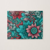 Cyaan bloemen Surreal bloesems in rood en blauw Legpuzzel (Horizontaal)