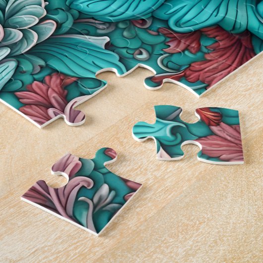 Cyaan bloemen Surreal bloesems in rood en blauw Legpuzzel (Zijkant)