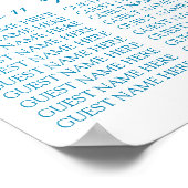 Cyaan Blue and Gold Floral Wedding Seating Chart Poster (Hoek)