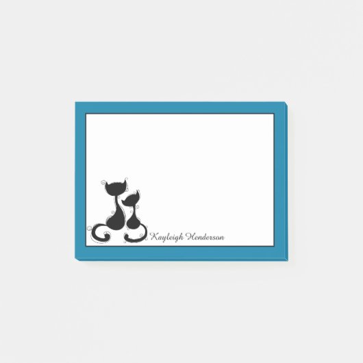 Cyaan Blue Black Cats Silhouette Persoonlijk Post-it® Notes (Voorkant)