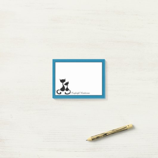Cyaan Blue Black Cats Silhouette Persoonlijk Post-it® Notes (Op bureau)