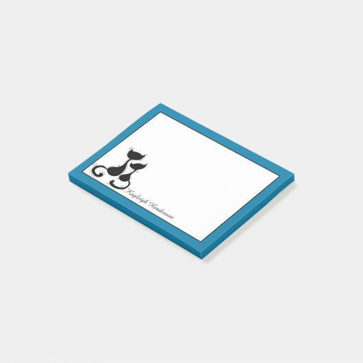 Cyaan Blue Black Cats Silhouette Persoonlijk Post-it® Notes (Schuin)