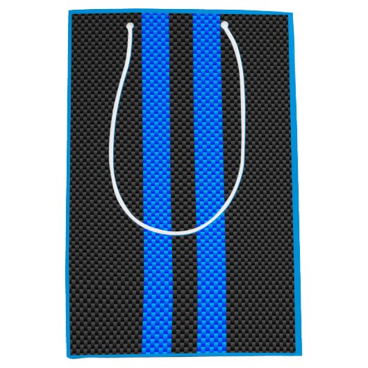 Cyaan Blue Carbon Style Racestrepes Medium Cadeauzakje (Voorkant)
