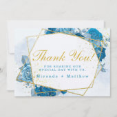 Cyaan Blue Floraks en Gold Weddenschap Hartelijk d Kaart (Voorkant)