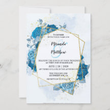 Cyaan Blue Florals Gold Geometric Wedding