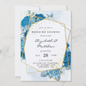 Cyaan Blue Florals Gold Geometric Wedding Shower Kaart (Voorkant)