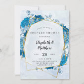 Cyaan Blue Gold Geometric Couples Shower Kaart (Voorkant)
