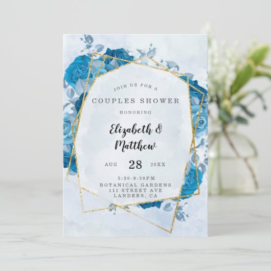 Cyaan Blue Gold Geometric Couples Shower Kaart (Staand voorkant)