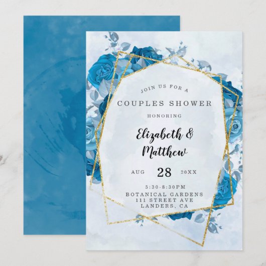 Cyaan Blue Gold Geometric Couples Shower Kaart (Voorkant / Achterkant)