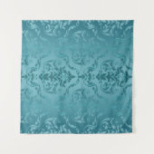 Cyaan Blue Green  Damask Print Wall Tapestry Wandkleed (Voorkant (horizontaal))