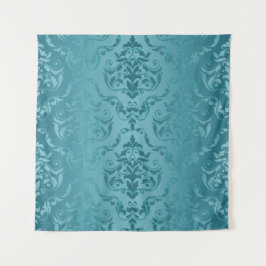 Cyaan Blue Green  Damask Print Wall Tapestry Wandkleed