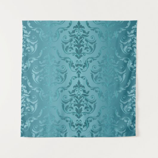 Cyaan Blue Green  Damask Print Wall Tapestry Wandkleed (Voorkant)