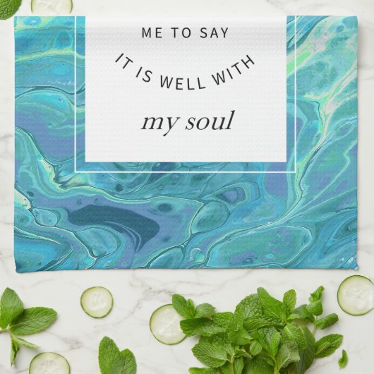 Cyaan Blue Marble Christelijk Hymn Kitchen Towel Theedoek (Gevouwen)