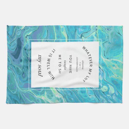 Cyaan Blue Marble Christelijk Hymn Kitchen Towel Theedoek (Horizontaal)