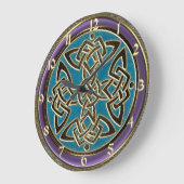 Cyaan Blue, Paars and Gold Celtic Knot Clock Grote Klok (Hoek)