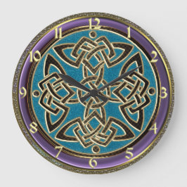 Cyaan Blue, Paars and Gold Celtic Knot Clock Grote Klok