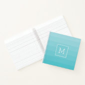 Cyaan Blue Shades Horizontale Stripes Monogram Notitieboek (Binnen)