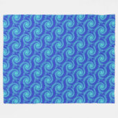 Cyaan Blue Spiral Fractal Patroon Fleece Deken (Voorkant (Horizontaal))